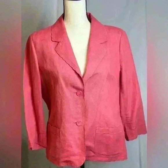 Pink Linen/Cotton 2 button Blazer with scalloped edging (Size 14) - Picture 2 of 9